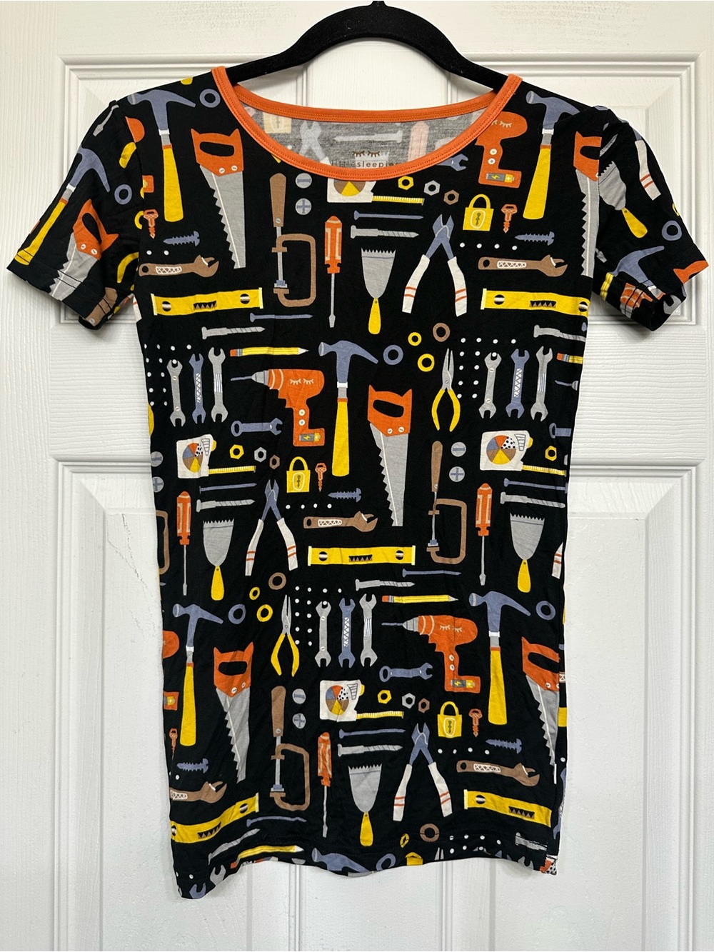 Little Sleepies Black Tool Print Pajama Top with Orange Trim